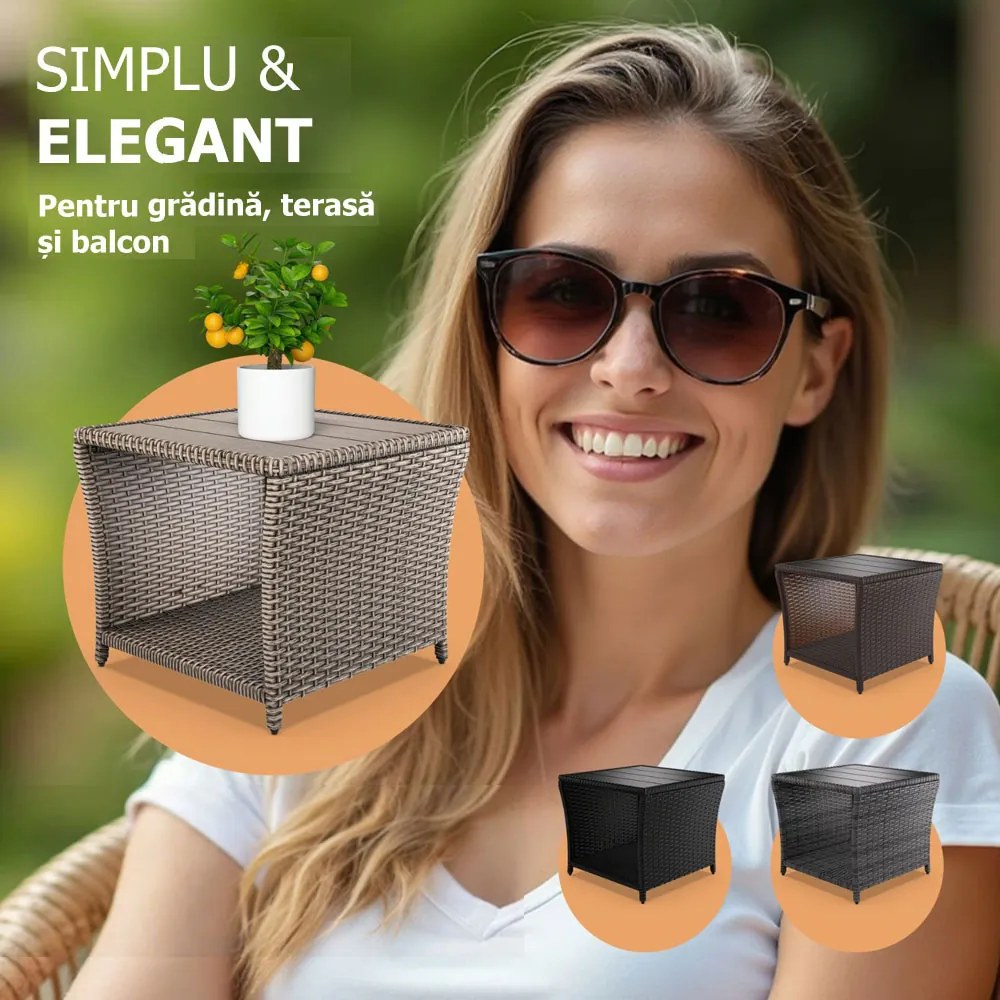 Măsuță auxiliară din poliratan ROCCO, 40x45x45cm, crem Casaria