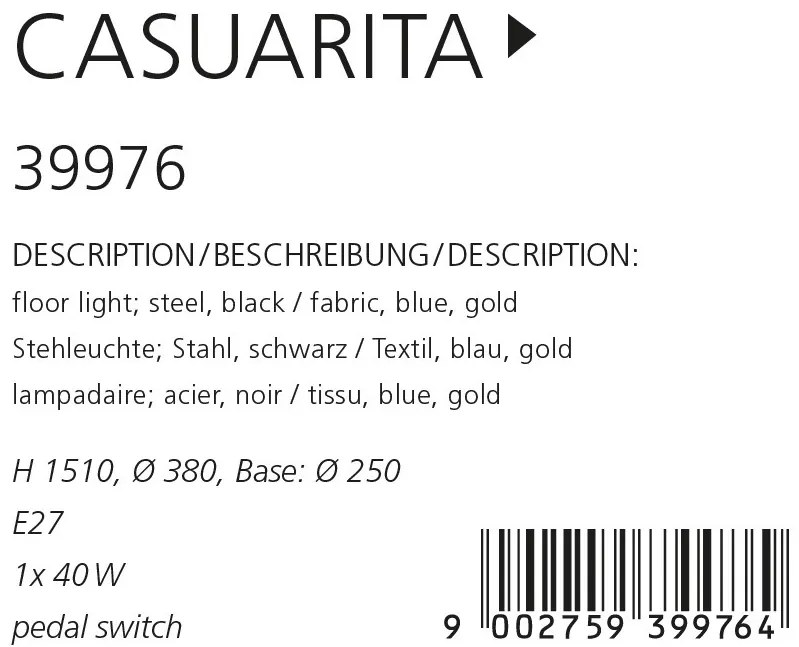 Lampadar, lampa de podea design modern CASUARITA 39976 EL