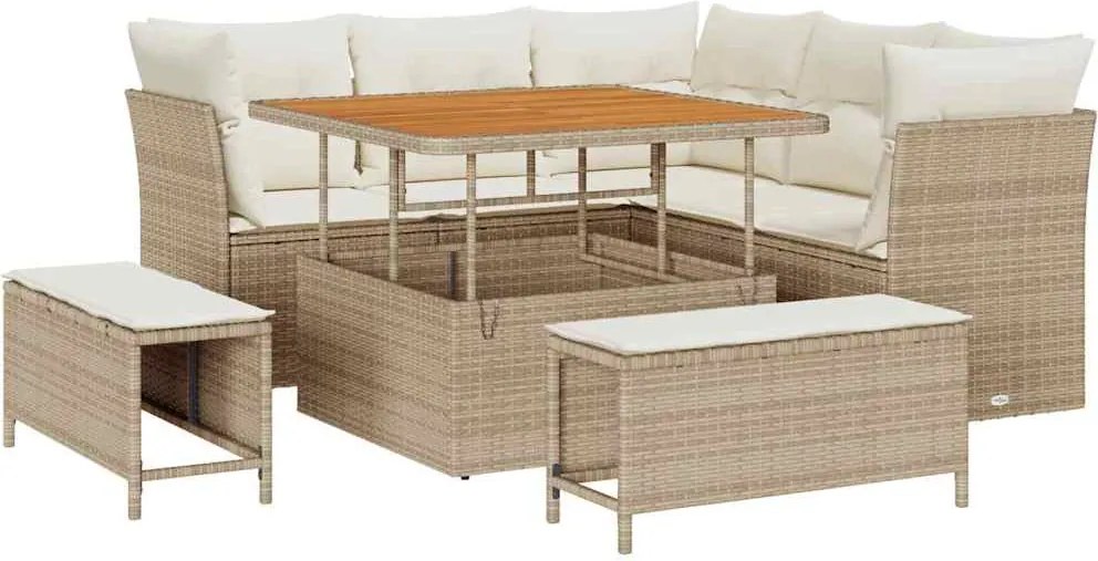vidaXL Set de canapele pentru grădină cu pernă 8 pcs bej și crem