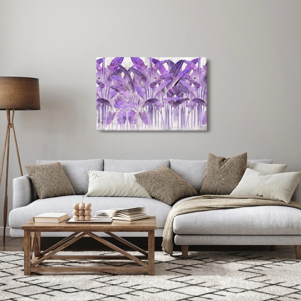 Tablou - Frunze violet în tencuială (90x60 cm)