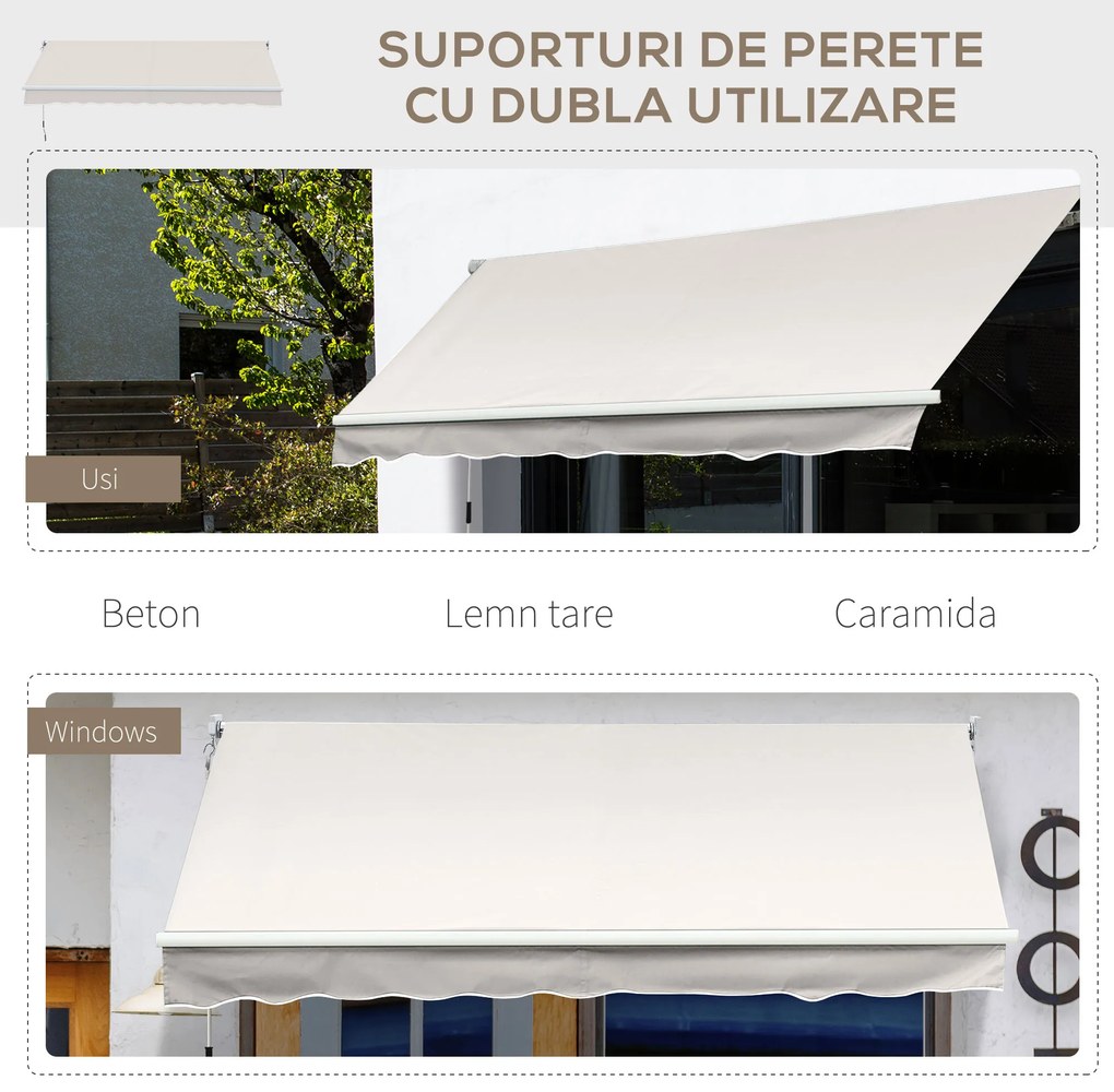 Outsunny Copertina pentru soare cu brate si actionare manuala, din aluminiu si poliester pentru exterior, 200x250 cm, alb crem | AOSOM Romania