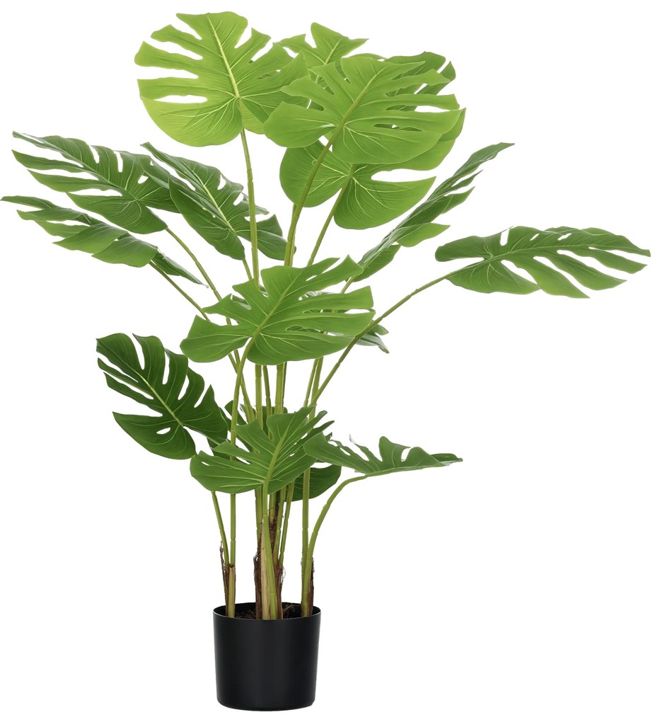 HOMCOM Plantă Artificială Realistică Monstera Deliciosa, 1 Ghiveci Suplimentar și Pământ de Ciment, 17,5 cm x 17,5 cm x 120 cm, Verde | Aosom Romania