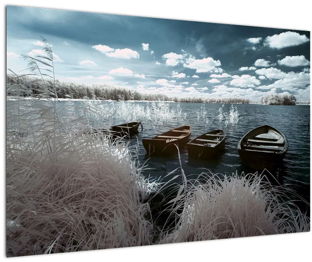 Tablou - Bărci de lemn pe lac (90x60 cm)