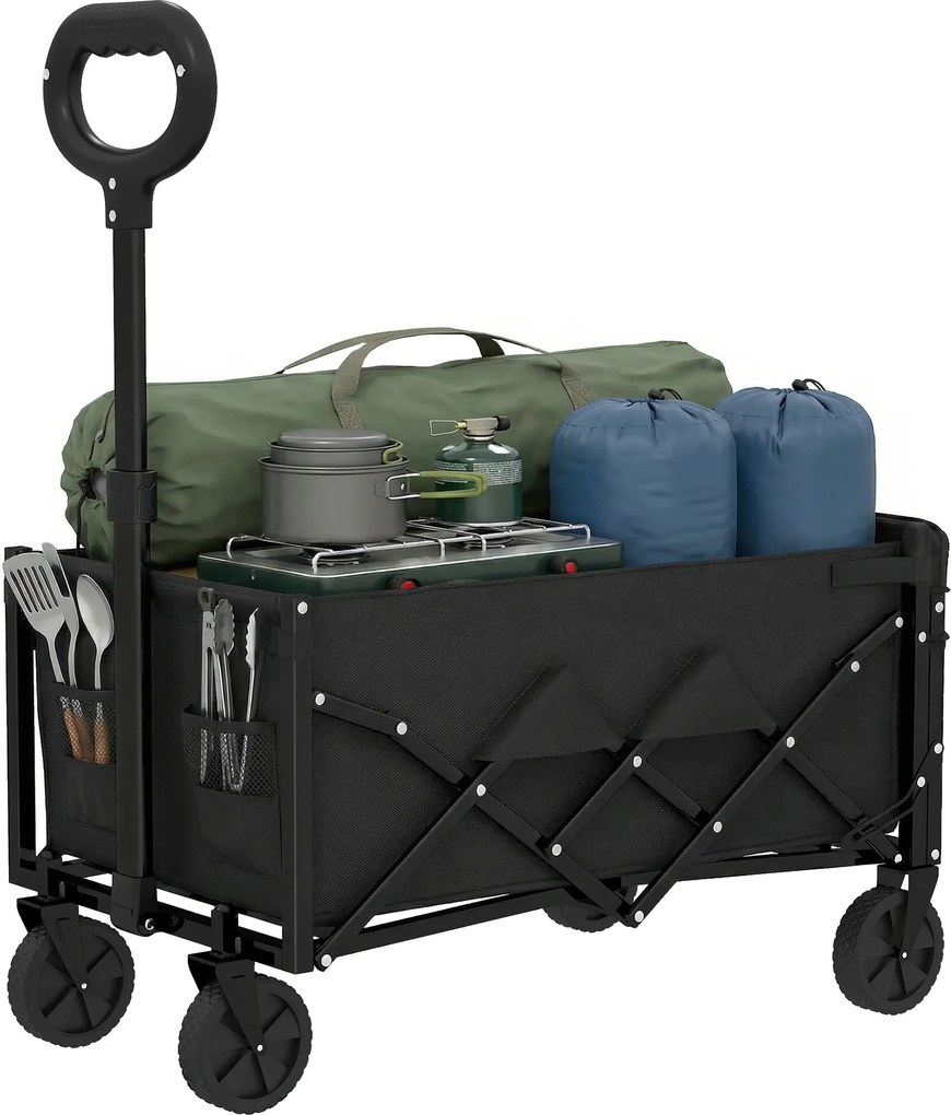 Outsunny Cărucior 80L pliabil, cărucior de grădină/transport cu mâner telescopic, clapă din spate, suport pentru băuturi | Aosom Romania