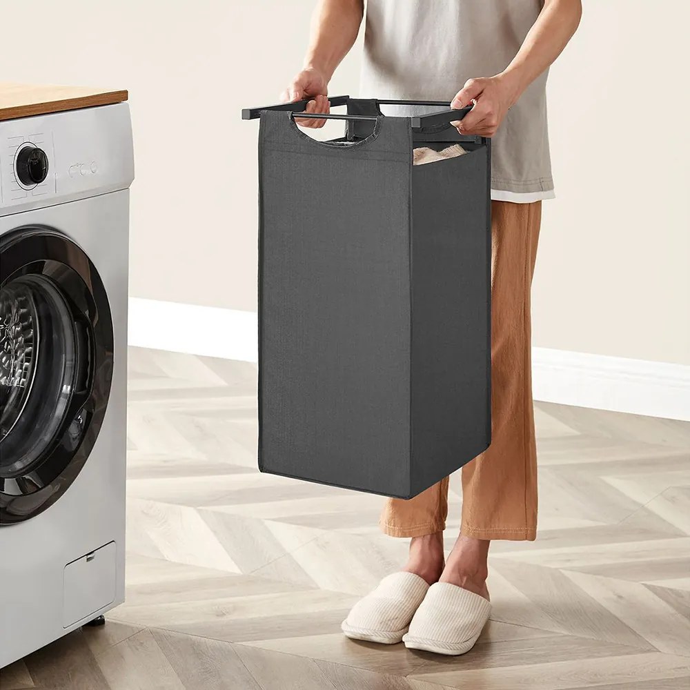 Coș de rufe cu 3 compartimente, gri închis