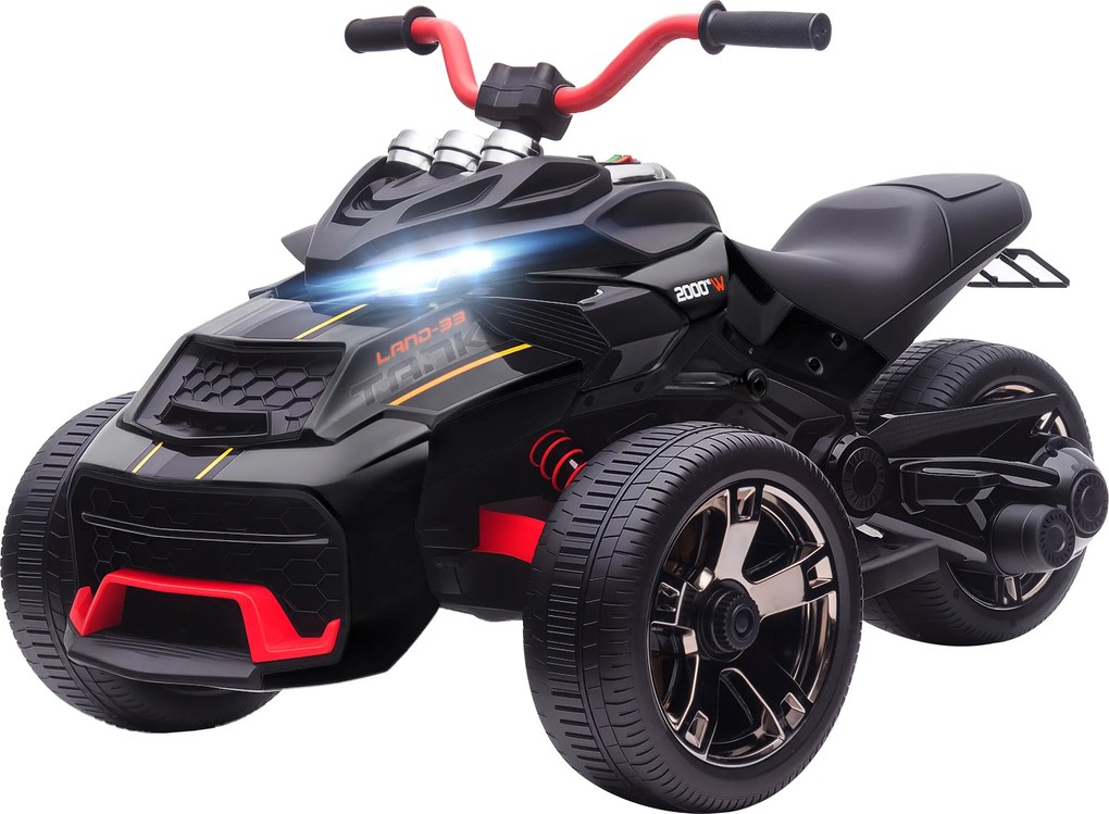 AIYAPLAY Quad electric copii mașină electrică pentru copii 12V 3 roți 2 motoare player MP3, claxon, 2 viteze 3-5 km/h negru | Aosom Romania