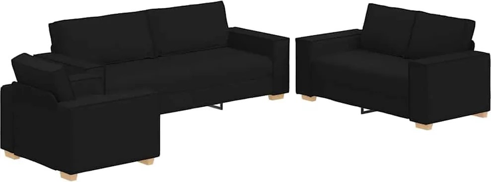 vidaXL Canapea 3 pcs Negru 220 x 80 x 84 cm Material textil din in