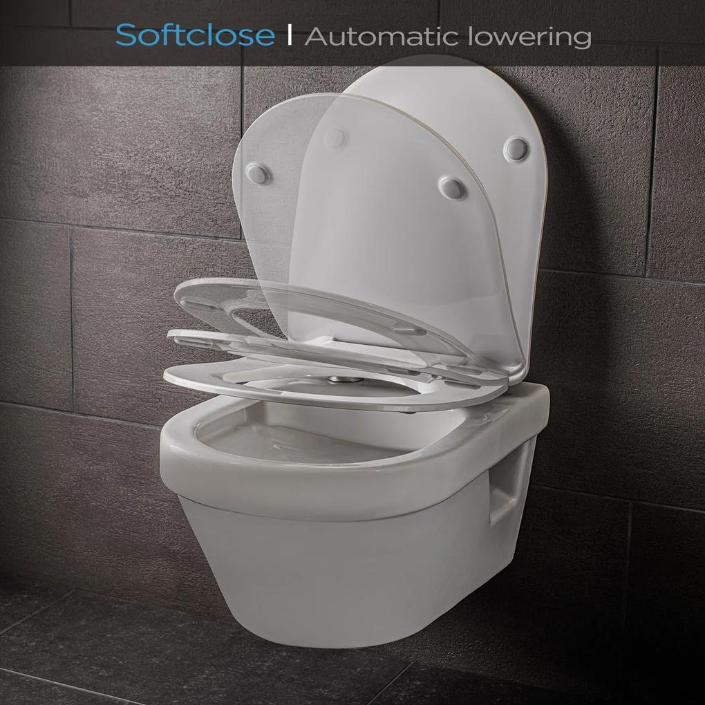 Aliano, scaun de toaletă, în formă de D, pliabil automat, antibacterian, alb