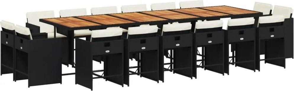 vidaXL Set mobilier de grădină cu perne, 17 piese, negru, poliratan