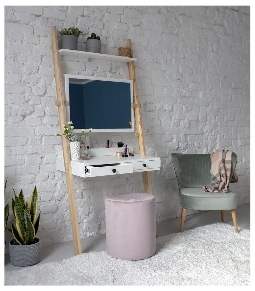 Suport cu sertar și oglindă Ragaba Leno, alb