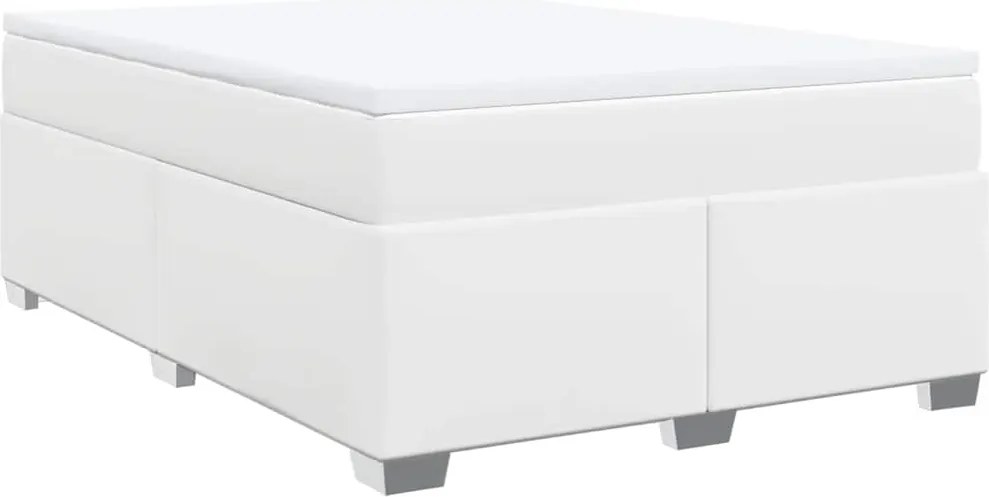 vidaXL Pat box spring cu saltea, alb, 160x200 cm, piele ecologică