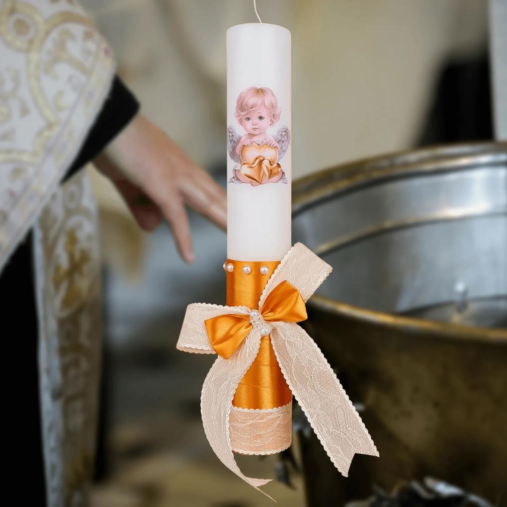 Lumanare botez decorata Ingeras Pazitor 5,5 cm, 35 cm