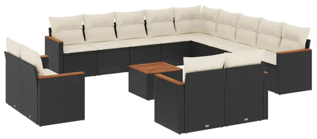 3258934 vidaXL Set mobilier de grădină cu perne, 14 piese, negru, poliratan