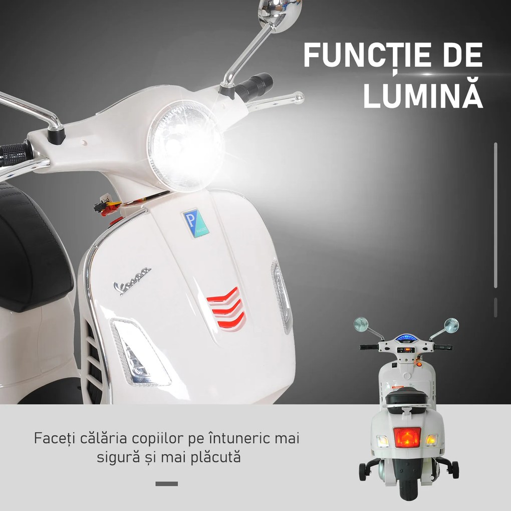 HOMCOM Motocicletă Electrică pentru Copii, 6V cu Muzică, Lumini și Sunete, 102x50,5x75,5 cm, Alb | Aosom Romania