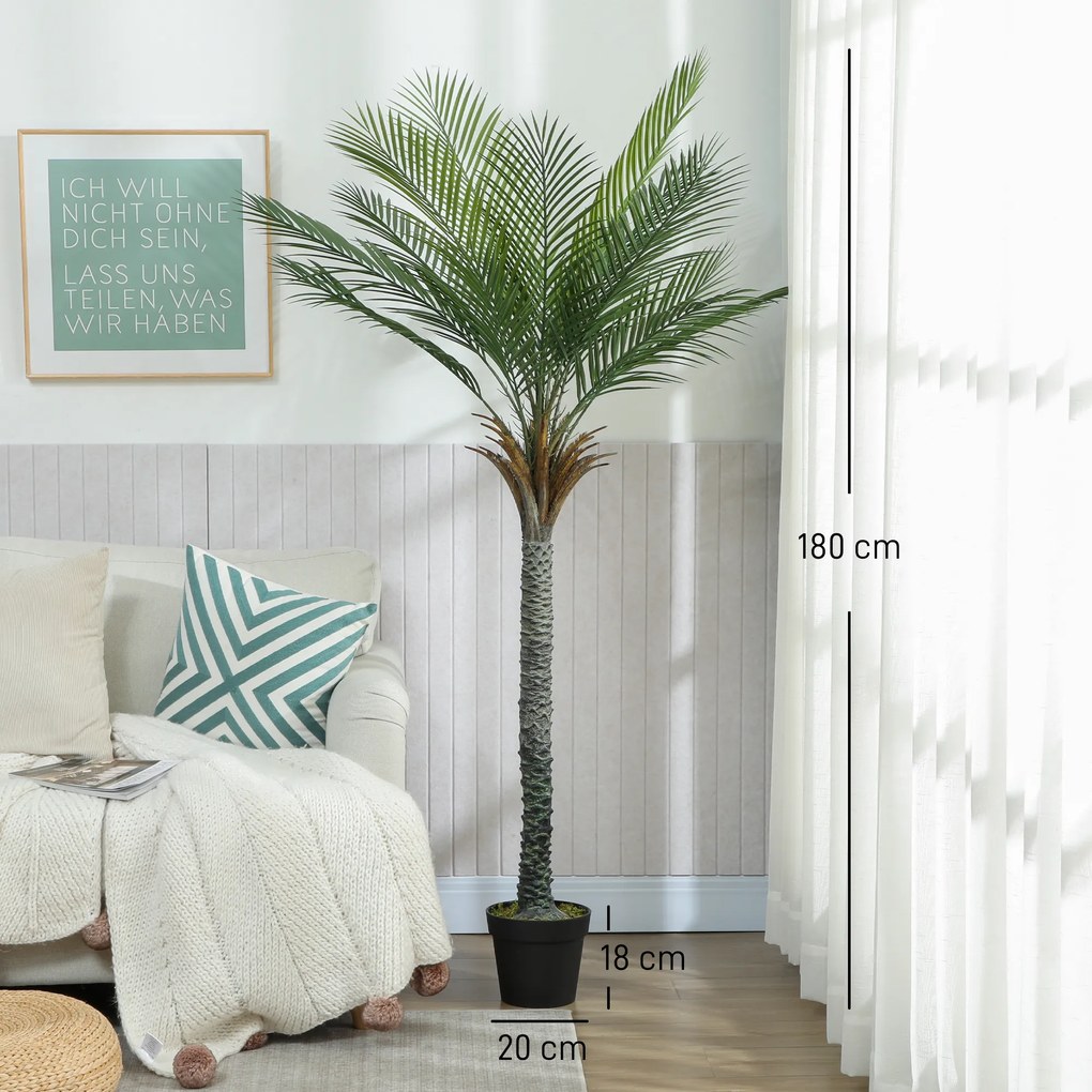 HOMCOM Plantă Artificială Decorativă 180 cm Palmier Artificial cu Ghiveci și Frunze pentru Interior Verde | Aosom Romania