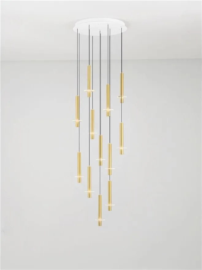 Lustra cu 12 Pendule tub subtire aluminiu auriu si alabastru LED NOEMI