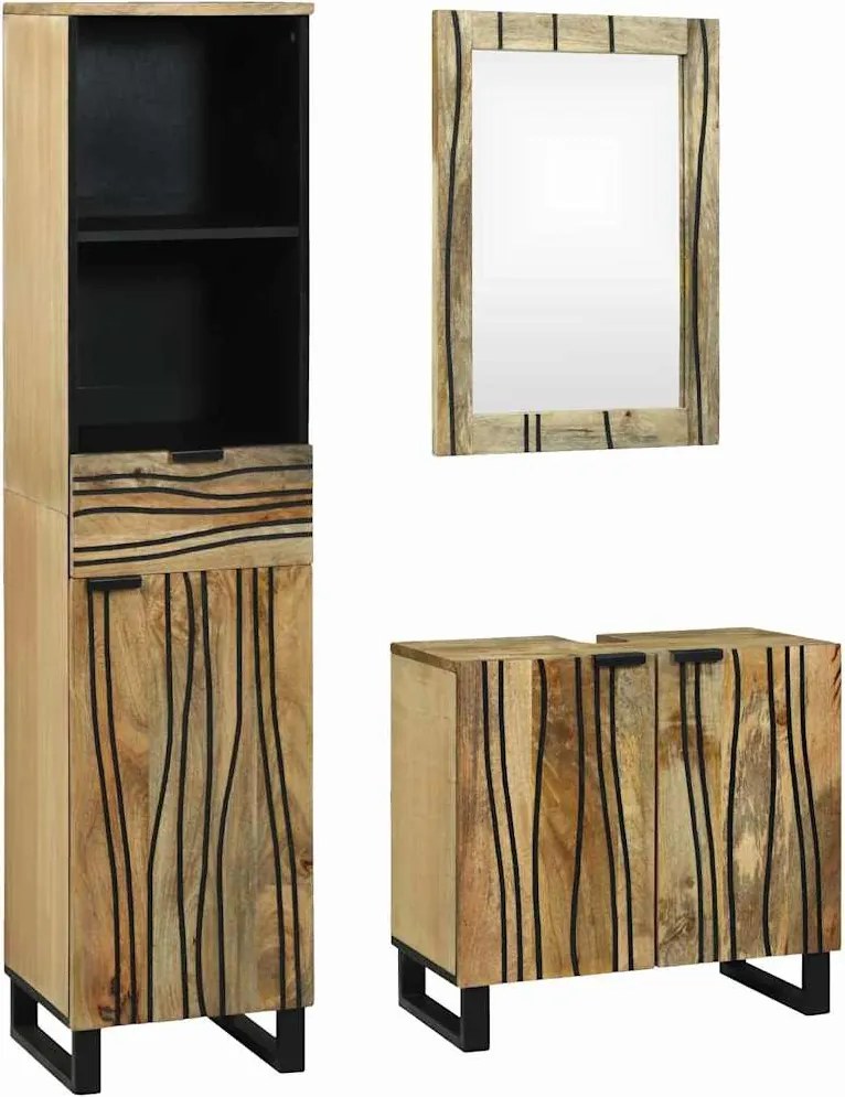vidaXL Set de mobilier pentru baie cu sertar 3 pcs Maro Lemn compozit