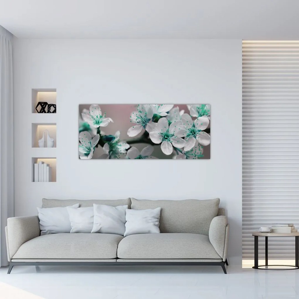 Tablou cu floare - turcoaz (120x50 cm)