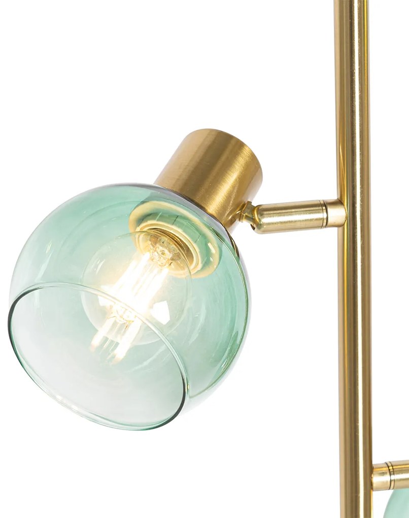 Lampa de podea Art Deco aurie cu sticlă verde cu 3 lumini - Vidro