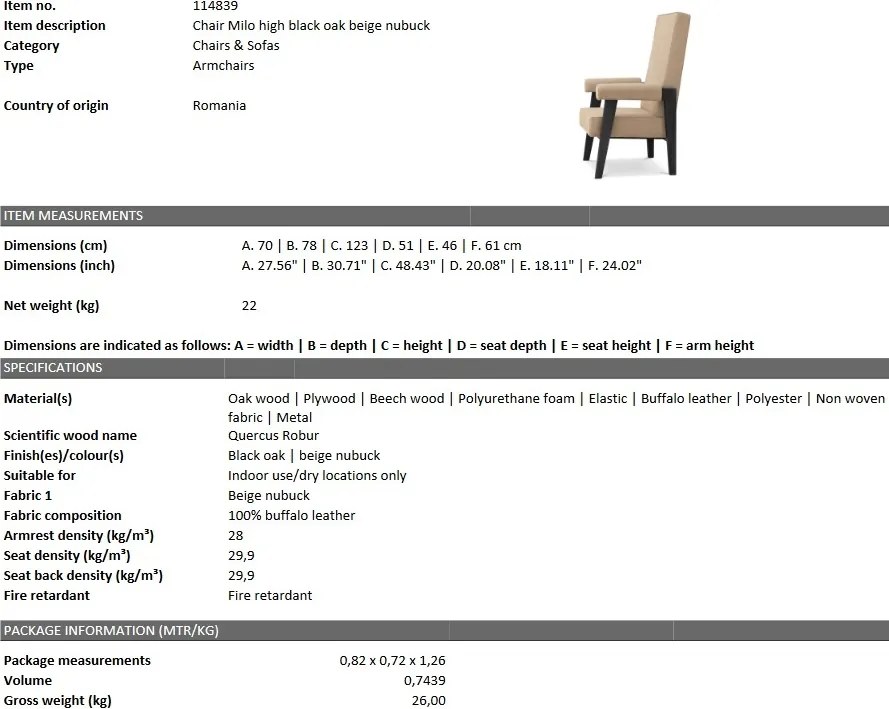 Fotoliu design clasic din piele naturala Milo, bej 114839 HZ