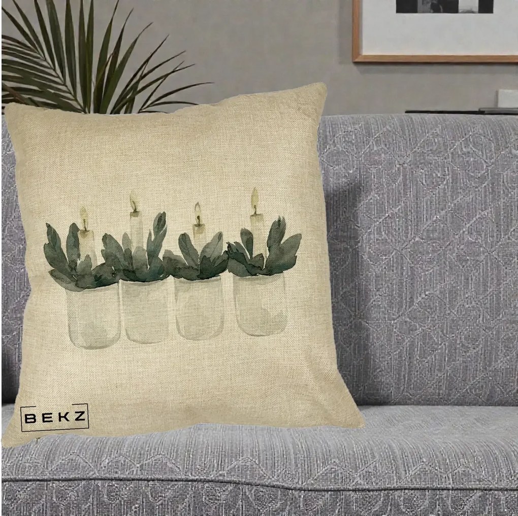 Perna Decorativa Lumanari Advent in Borcane, 40x40 cm, Crem, Husa Detasabila, Perna Inclusa, BEKZ®