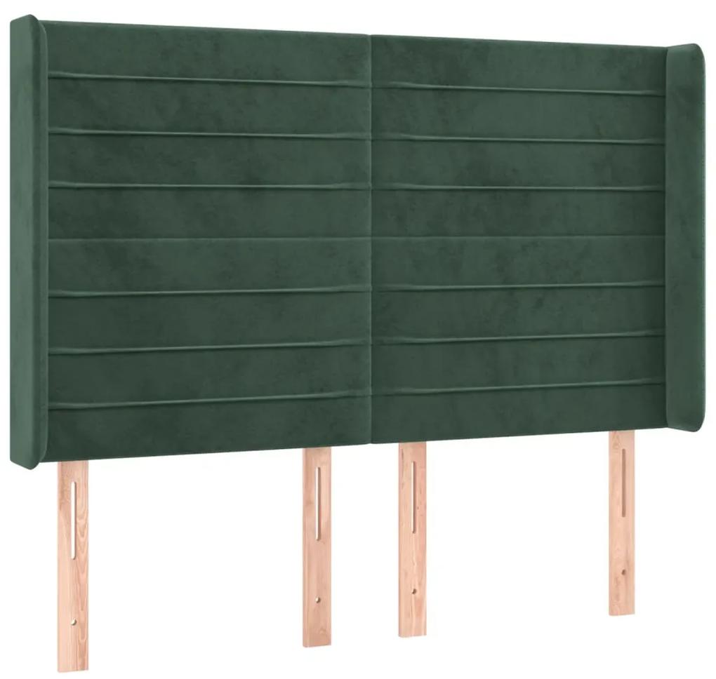 3119771 vidaXL Tăblie pat cu aripioare verde închis 147x16x118/128 cm catifea