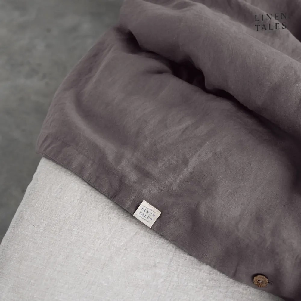 Lenjerie de pat gri închis din in pentru pat de o persoană 140x200 cm – Linen Tales