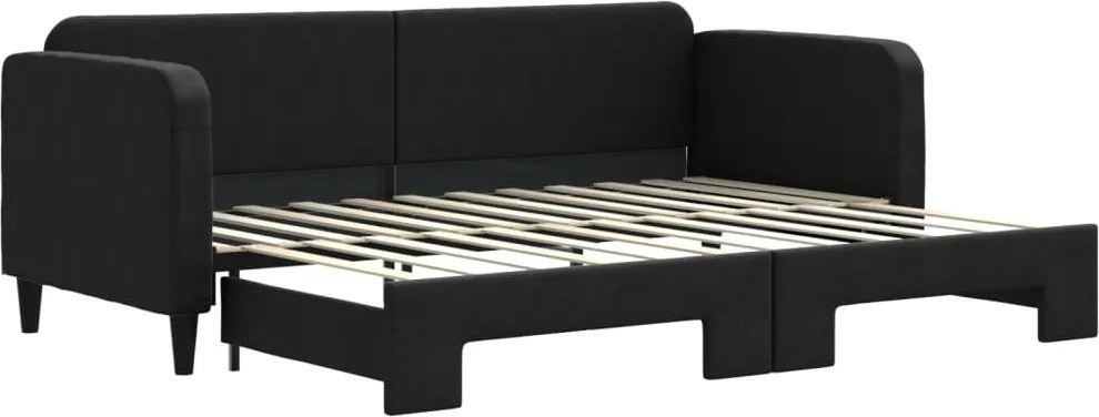 vidaXL Pat de zi cu extensie, negru, 80x200 cm, textil