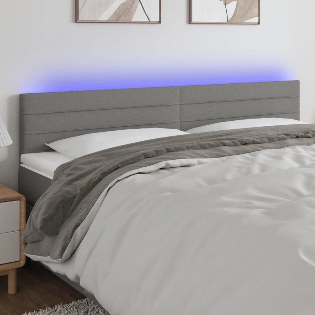 3121759 vidaXL Tăblie de pat cu LED, gri închis, 160x5x78/88 cm, textil