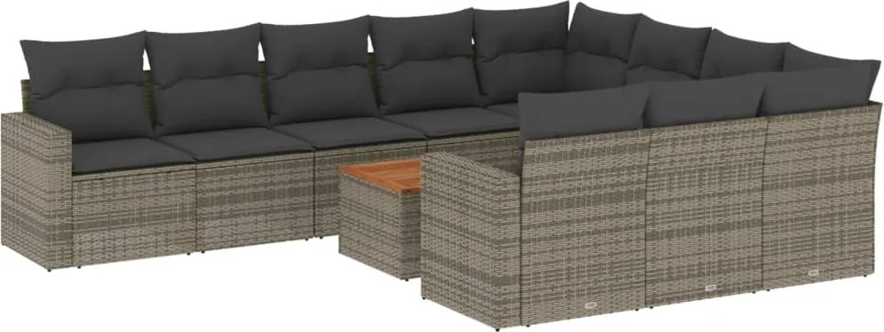 vidaXL Set canapele de grădină cu perne, 11 piese, gri, poliratan