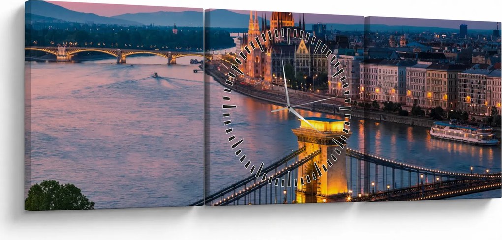 Tablou - Panorama orașului Budapesta, Ungaria (cu ceas) (90x30 cm)