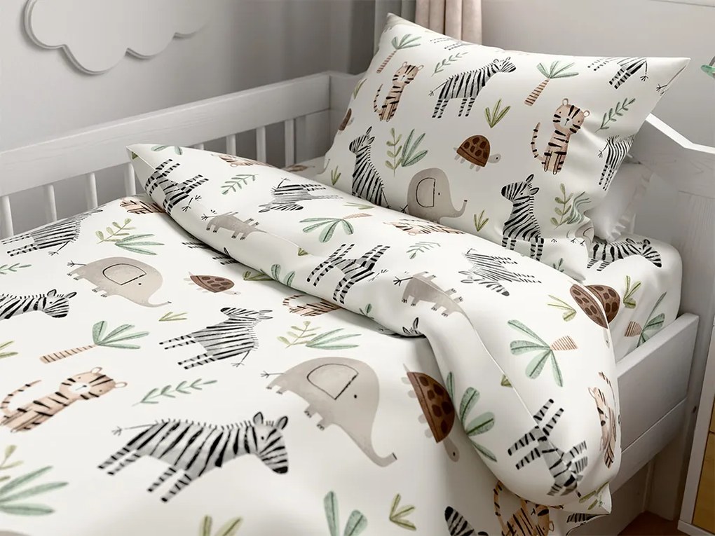 Set de lenjerie de pat din microfibra pentru patut cu cearsaf JUNGARI, crem