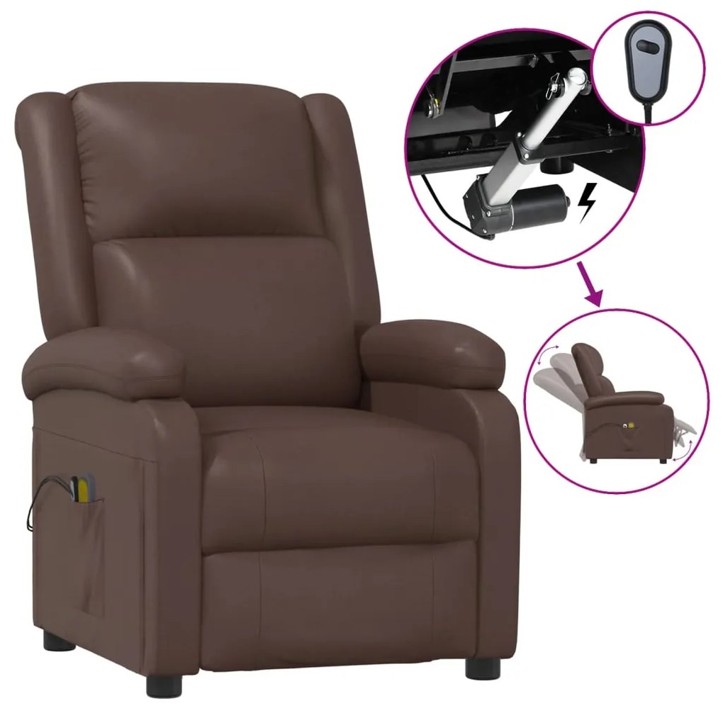 3073714 vidaXL Fotoliu de masaj electric, maro, piele ecologică