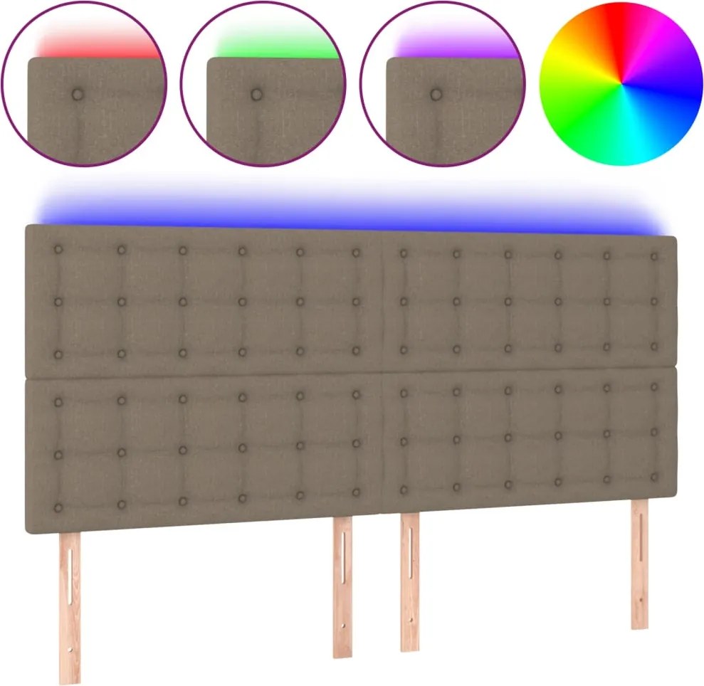 vidaXL Tăblie de pat cu LED, gri taupe, 180x5x118/128 cm, textil