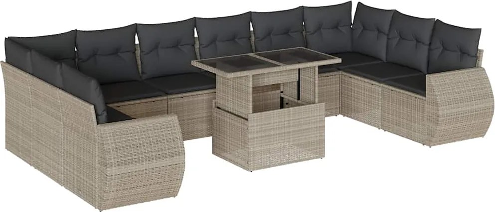 vidaXL Set canapele de grădină cu perne, 11 piese, gri, poliratan