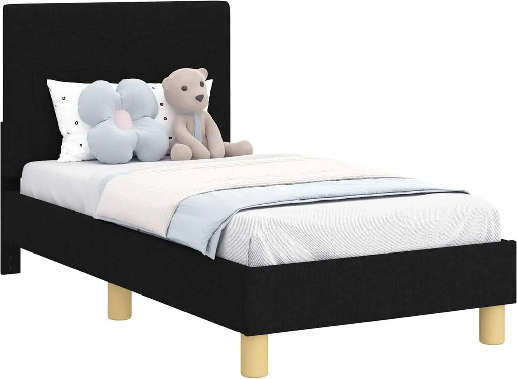 vidaXL Cadru de pat pentru copii cu spătar Negru 70 x 140 cm țesătură