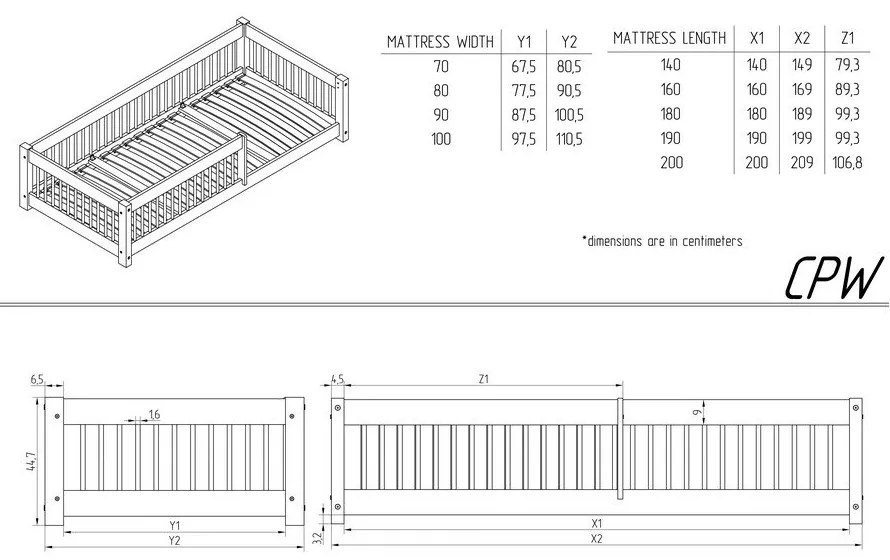 Pat pentru copii în culoare naturală din lemn de pin 70x160 cm Mila CPW – Adeko