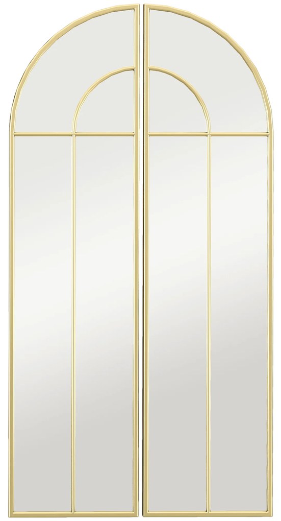 HOMCOM Miroir mural arc 30 x 120 cm, mare miroir decorativ cu ramă metalică, pentru living, cameră, hol, nuanță auriu | Aosom Romania