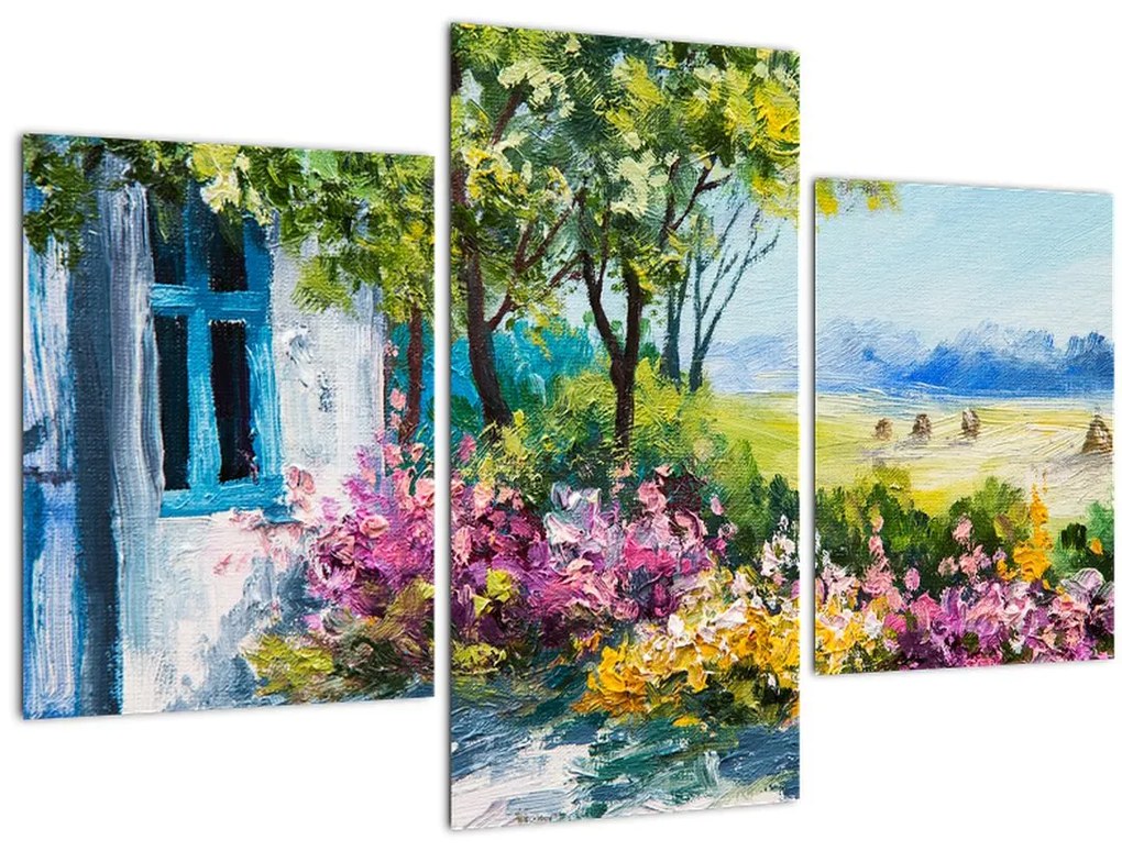 Tablou - Grădina din fața casei, pictură în ulei (90x60 cm)