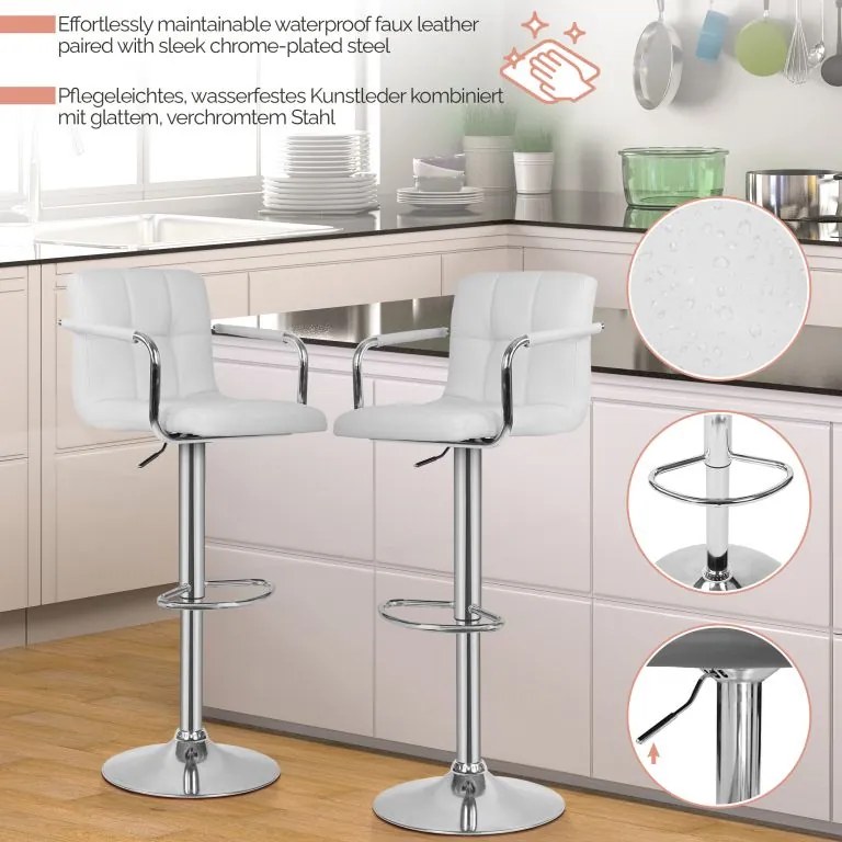 MIADOMODO Scaun de bar 2 buc, cu brațe, alb