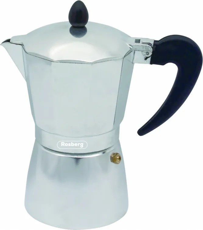 Cafetieră cubaneză Rosberg R51173BA6, 6 cești, aluminiu, argintiu