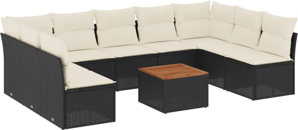 vidaXL Set canapele de grădină cu perne, 10 piese, negru, poliratan