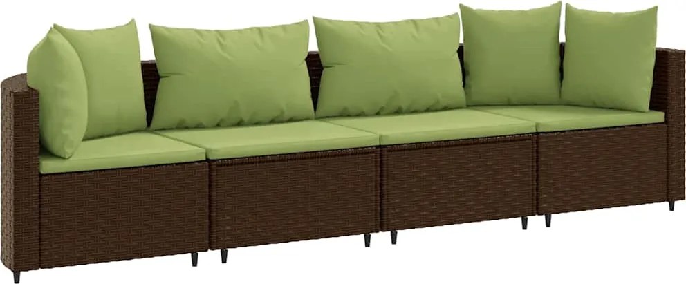 vidaXL Set canapele de grădină, 4 piese, cu perne, maro poliratan maro