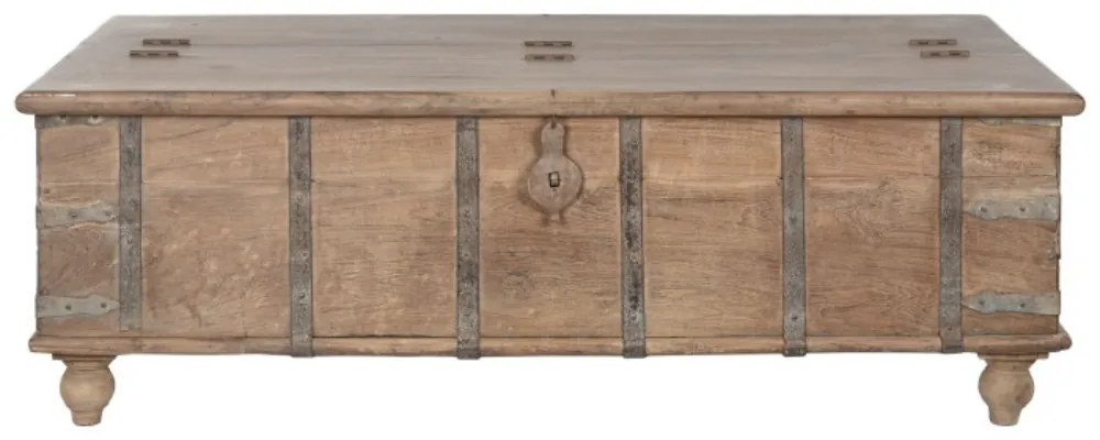 Măsuță de cafea tip cufăr vechi din lemn masiv de tec, cu patină vintage, „Heritage Chest”