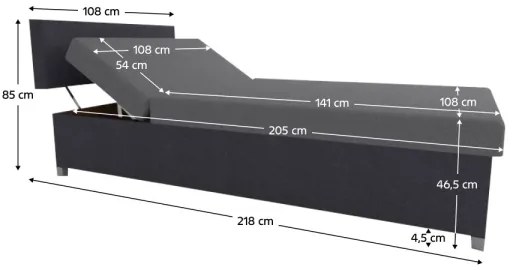 Pat tapițat DALLAS 108 x 205 cm, reglabil, cu spațiu de depozitare, gri/antracit