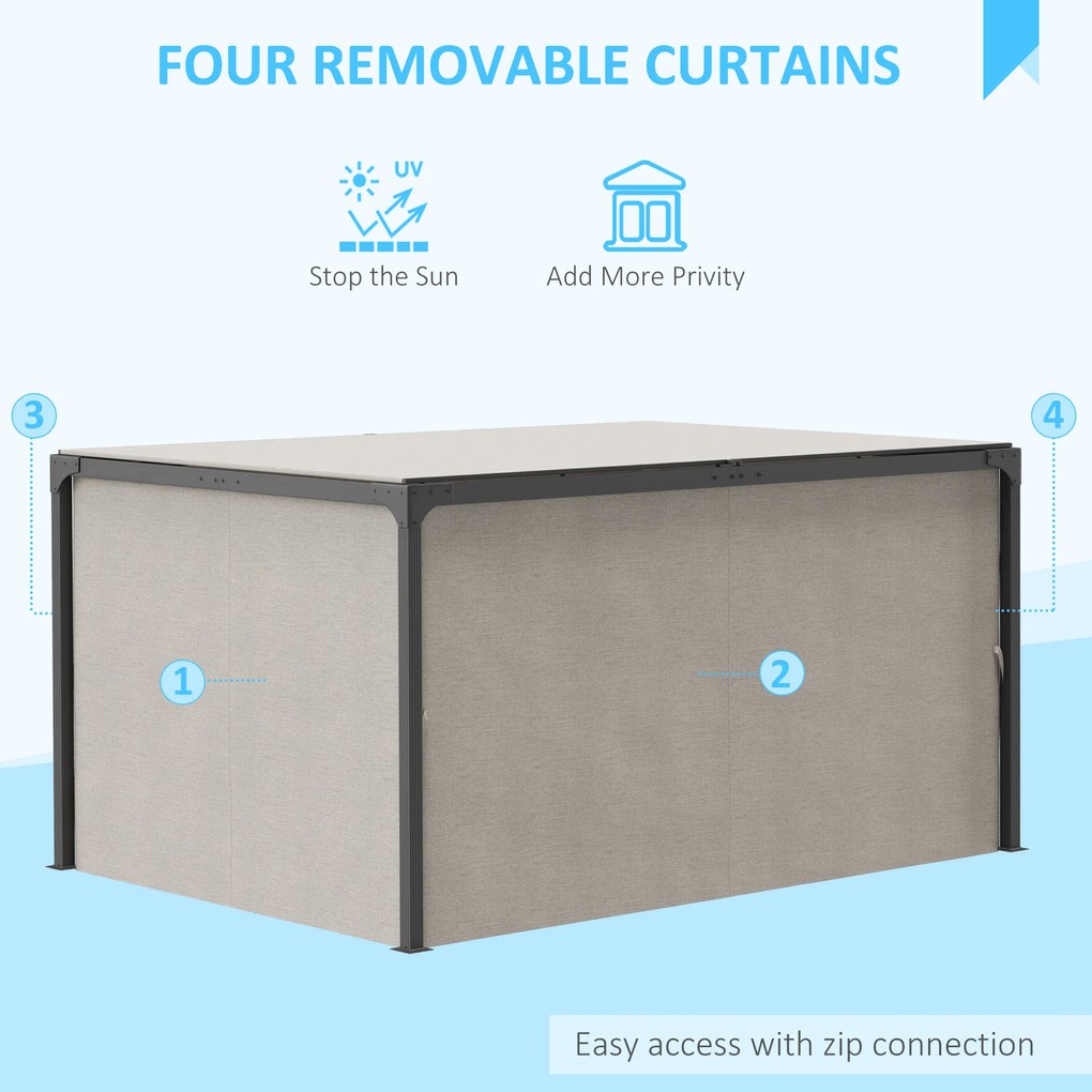 Outsunny Foisor cu pergola 3 x 3 (m) cu acoperis extensibil, Adapost cu copertina cu pergola retractabila cu perdele, Cadru din aluminiu pentru gradina, peluza, curte si terasa, bej | Aosom Romania