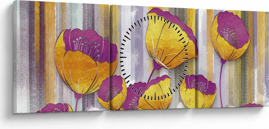 Tablou - Ilustrațir cu flori (cu ceas) (90x30 cm)