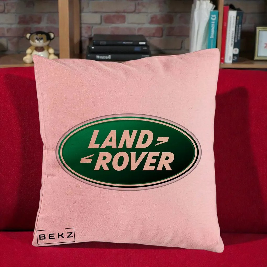 Perna Personalizata cu emblema Land Rover, 40x40 cm, Roz, Husa Detasabila, Perna Inclusa, BEKZ®