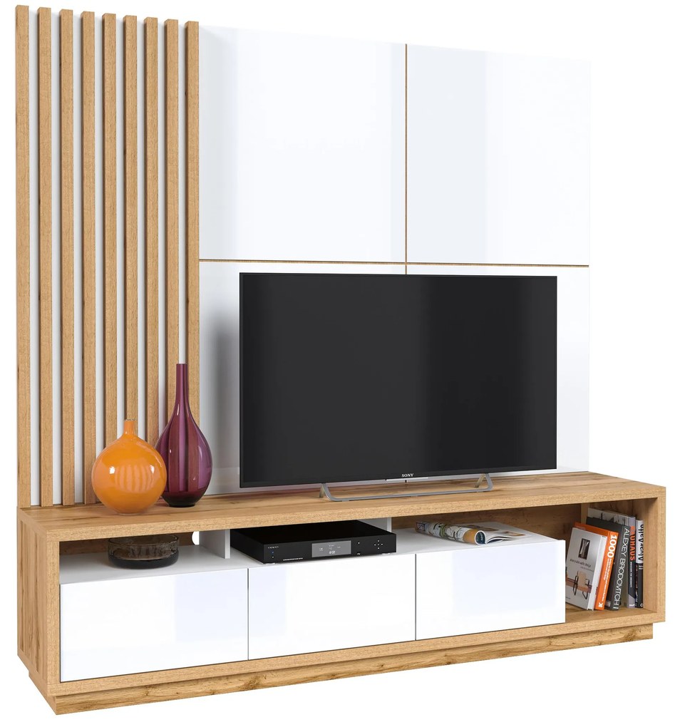 Mobilier living Celcey Typ 09 (Stejar wotan + alb lucios). 1108318