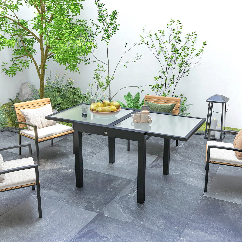 Outsunny Masă de Grădină Extensibilă cu Blat din Sticlă 80-160x80x75 cm Negru | Aosom Romania